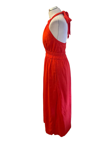 ME+EM RED LINEN MIX HALTER NECK MAXI DRESS  SIZE 8