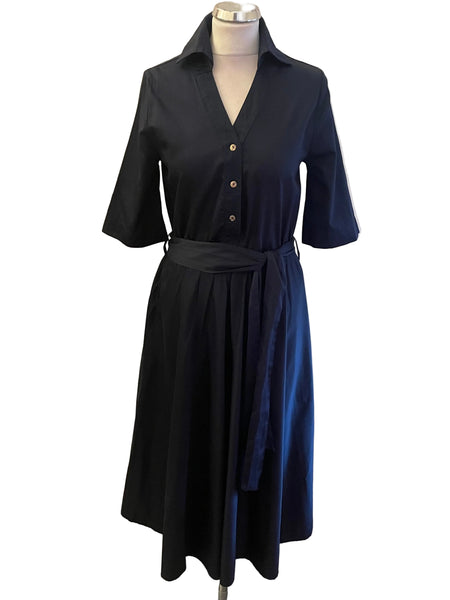 THE SHIRT COMPANY 100% COTTON NAVY BLUE FIT & FLARE MIDI DRESS SIZE 8