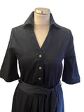 THE SHIRT COMPANY 100% COTTON NAVY BLUE FIT & FLARE MIDI DRESS SIZE 8