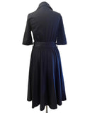 THE SHIRT COMPANY 100% COTTON NAVY BLUE FIT & FLARE MIDI DRESS SIZE 8
