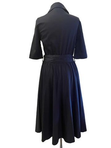 THE SHIRT COMPANY 100% COTTON NAVY BLUE FIT & FLARE MIDI DRESS SIZE 8