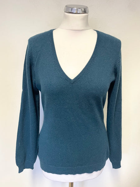 UNBRANDED 100% CASHMERE TEAL LONG SLEEVED JUMPER SIZE M