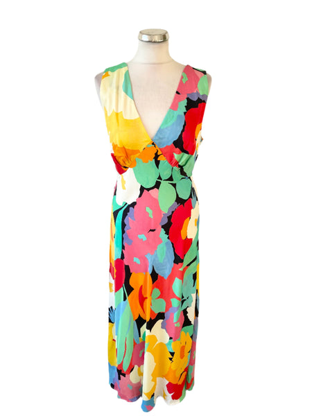 NOBODY’S CHILD MULTI COLOURED FLORAL PRINT SLEEVELESS MIDI DRESS SIZE 14