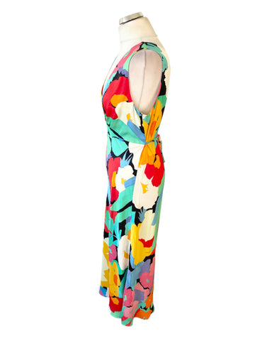 NOBODY’S CHILD MULTI COLOURED FLORAL PRINT SLEEVELESS MIDI DRESS SIZE 14