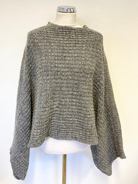 JAEGER GREY WOOL & CASHMERE RIB KNIT WIDE SLEEVE CROPPED JUMPER SIZE M