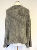 JAEGER GREY WOOL & CASHMERE RIB KNIT WIDE SLEEVE CROPPED JUMPER SIZE M