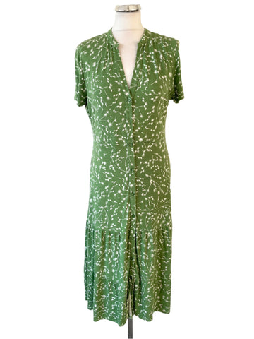 HOBBS GREEN & WHITE FLORAL PRINT SHORT SLEEVE TIERED MIDI DRESS SIZE 14
