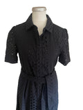 MARKS & SPENCER BLACK BRODIERE ANGLAISE BELTED SHIRT DRESS SIZE 8