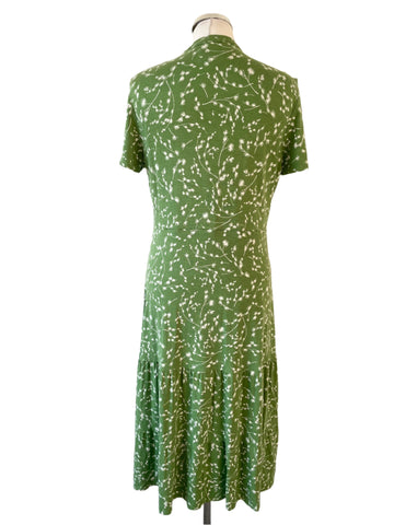 HOBBS GREEN & WHITE FLORAL PRINT SHORT SLEEVE TIERED MIDI DRESS SIZE 14