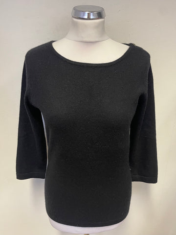 PURE COLLECTION 100% CASHMERE BLACK 3/4 SLEEVE JUMPER SIZE 10