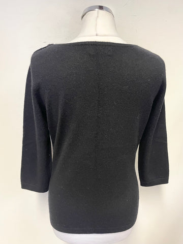 PURE COLLECTION 100% CASHMERE BLACK 3/4 SLEEVE JUMPER SIZE 10