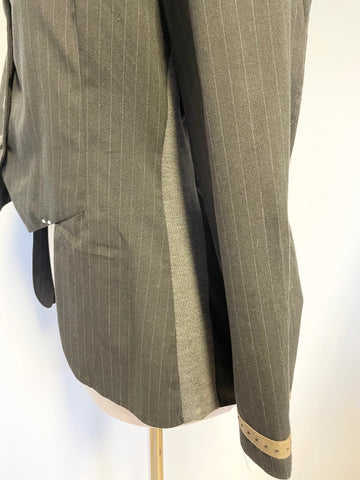 ELISA CAVALETTI CHARCOAL GREY PINSTRIPE SUIT SHAPED FRONT JACKET SIZE L
