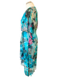 MADE IN ITALY SILK MIX TURQUOISE PRINT SHORT SLEEVE WRAP STYLE DRESS ONE SIZE FIT UP TO APPROX 16