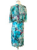 MADE IN ITALY SILK MIX TURQUOISE PRINT SHORT SLEEVE WRAP STYLE DRESS ONE SIZE FIT UP TO APPROX 16
