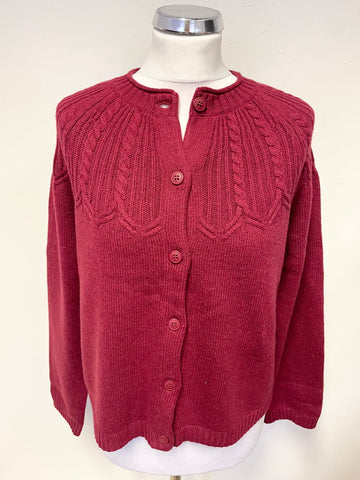 BRAND NEW SEASALT SAND SONG DARK RED CABLE TRIM LONG SLEEVED CARDIGAN SIZE 10