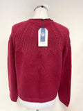 BRAND NEW SEASALT SAND SONG DARK RED CABLE TRIM LONG SLEEVED CARDIGAN SIZE 10