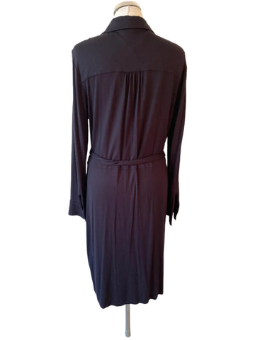 HOBBS NAVY BLUE COLLARED BUTTON THROUGH LONG SLEEVE JERSEY DRESS  SIZE 14