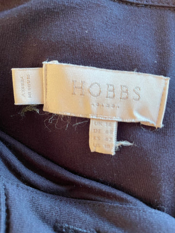 HOBBS NAVY BLUE COLLARED BUTTON THROUGH LONG SLEEVE JERSEY DRESS  SIZE 14