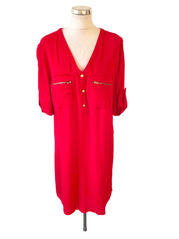 SOSANDER RED V NECK SHORT SLEEVED DRESS SIZE 14