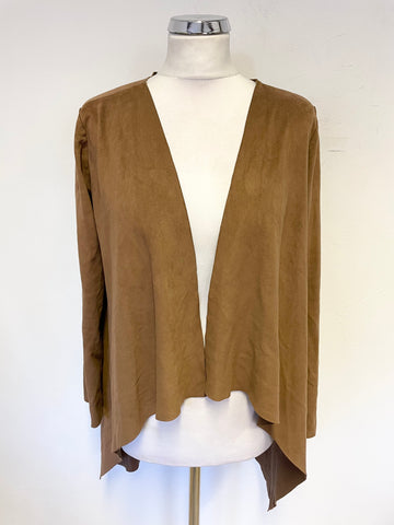 KIMIKA BROWN SUEDETTE WATERFALL FRONT LONG SLEEVED JACKET SIZE S