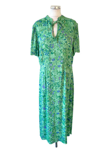 WHISTLES GREEN & BLUE FLORAL PRINT SHORT SLEEVE MIDI DRESS SIZE 16