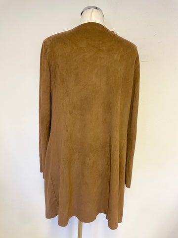 KIMIKA BROWN SUEDETTE WATERFALL FRONT LONG SLEEVED JACKET SIZE S