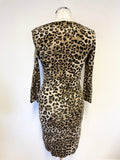 HOBBS BROWN & BLACK LEOPARD PRINT 3/4 SLEEVE KNIT DRESS SIZE 8