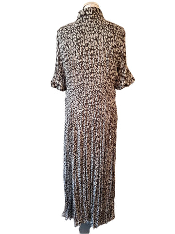 MINT VELVET GREY & DARK GREEN PRINT BUTTON THROUGH SHORT SLEEVE MAXI DRESS SIZE 14