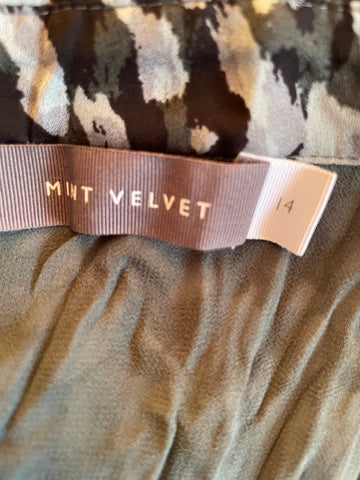 MINT VELVET GREY & DARK GREEN PRINT BUTTON THROUGH SHORT SLEEVE MAXI DRESS SIZE 14