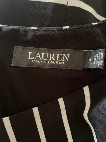 LAUREN RALPH LAUREN BLACK & WHITE STRIPE BELTED MIDI DRESS SIZE 6 UK 10