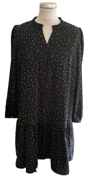 WHISTLES BLACK FLORAL PRINT PUFF SLEEVED SMOCK DRESS SIZE 10