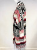 MAJE MAARTEEN MULTI COLOURED STRIPE OVERSIZE FRINGED BELTED CARDIGAN/ JACKET SIZE 1