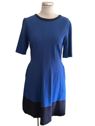 HOBBS ROYAL BLUE & NAVY TRIM SHORT SLEEVE FIT & FLARE DRESS SIZE 12