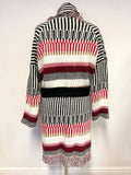 MAJE MAARTEEN MULTI COLOURED STRIPE OVERSIZE FRINGED BELTED CARDIGAN/ JACKET SIZE 1