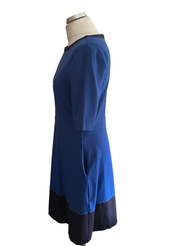 HOBBS ROYAL BLUE & NAVY TRIM SHORT SLEEVE FIT & FLARE DRESS SIZE 12