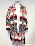 MAJE MAARTEEN MULTI COLOURED STRIPE OVERSIZE FRINGED BELTED CARDIGAN/ JACKET SIZE 1