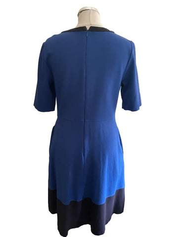 HOBBS ROYAL BLUE & NAVY TRIM SHORT SLEEVE FIT & FLARE DRESS SIZE 12