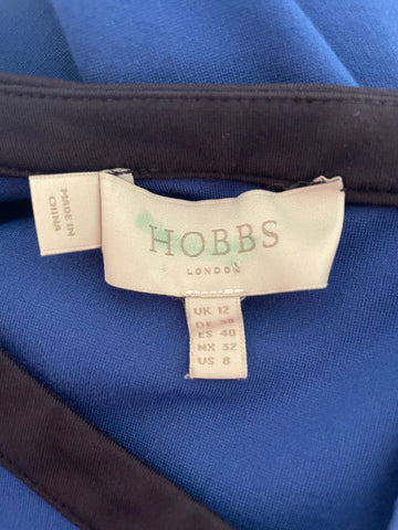 HOBBS ROYAL BLUE & NAVY TRIM SHORT SLEEVE FIT & FLARE DRESS SIZE 12