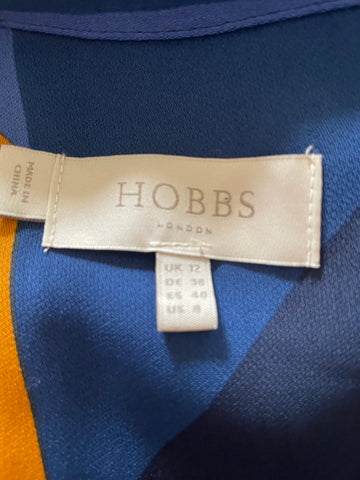HOBBS NAVY & TAN PRINT A-LINE LONG SLEEVE BELTED SHIRT DRESS  SIZE 12