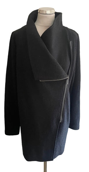 PHASE EIGHT WOOL MIX BLACK UNLINED ZIP FRONT JACKET SIZE M/L
