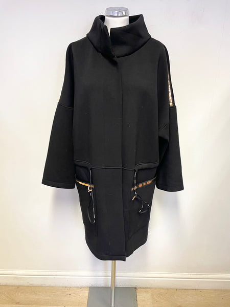 SPORTALM BELLARIA BLACK WITH ROSE GOLD TRIM LONG SLEEVED COAT SIZE 10