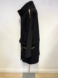 SPORTALM BELLARIA BLACK WITH ROSE GOLD TRIM LONG SLEEVED COAT SIZE 10