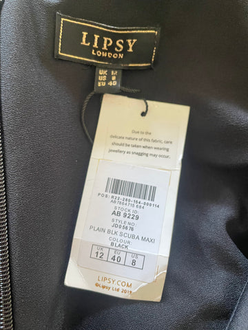 BRAND NEW WITH TAGS LIPSY BLACK SCUBA LONG EVENING DRESS SIZE 12