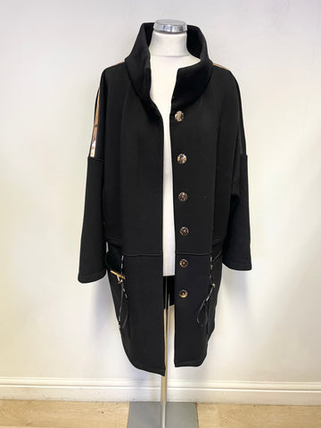 SPORTALM BELLARIA BLACK WITH ROSE GOLD TRIM LONG SLEEVED COAT SIZE 10