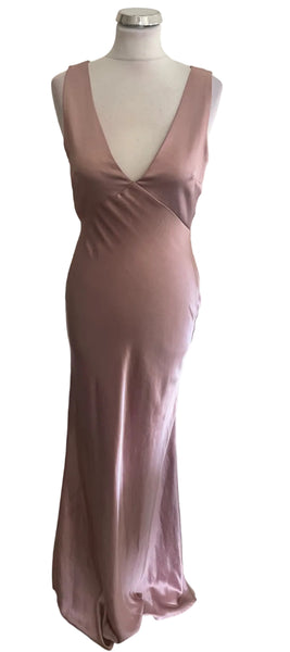 SIX STORIES DUSKY PINK SATIN OPEN BACK LONG SLIP DRESS SIZE 10