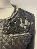 AIRFIELD BLACK QUILTED CHAIN & LACE TRIM ZIP FRONT THOUSAND JACKET SIZE UK 10