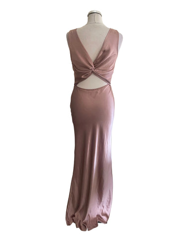 SIX STORIES DUSKY PINK SATIN OPEN BACK LONG SLIP DRESS SIZE 10
