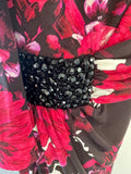 BRAND NEW NIGHTINGALES RED,PINK & PURPLES FLORAL PRINT STRETCH JERSEY DRESS  SIZE 18