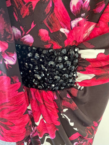 BRAND NEW NIGHTINGALES RED,PINK & PURPLES FLORAL PRINT STRETCH JERSEY DRESS  SIZE 18