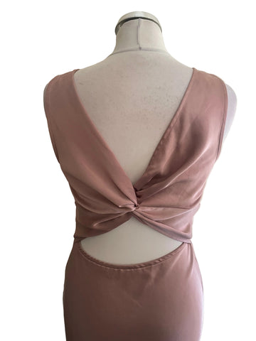 SIX STORIES DUSKY PINK SATIN OPEN BACK LONG SLIP DRESS SIZE 10